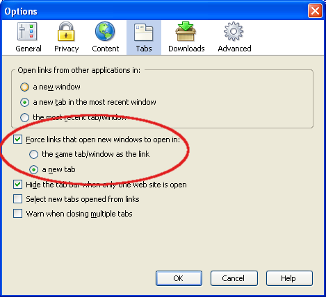 Firefox new window option in Windows