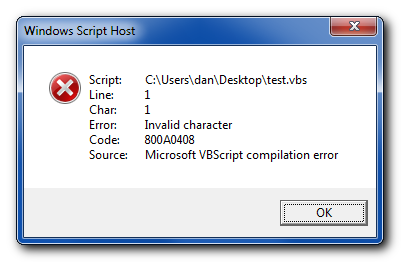Invalid script. Windows script host. Синтаксическая ошибка Windows script host. Invalid character.