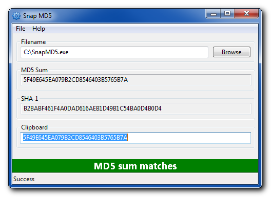 Snap MD5 screenshot